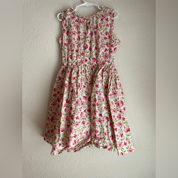 Lands' End Kids Dress with Pink and Green Floral Pattern 100%Baumwolle size 7 - Picture 3 of 7
